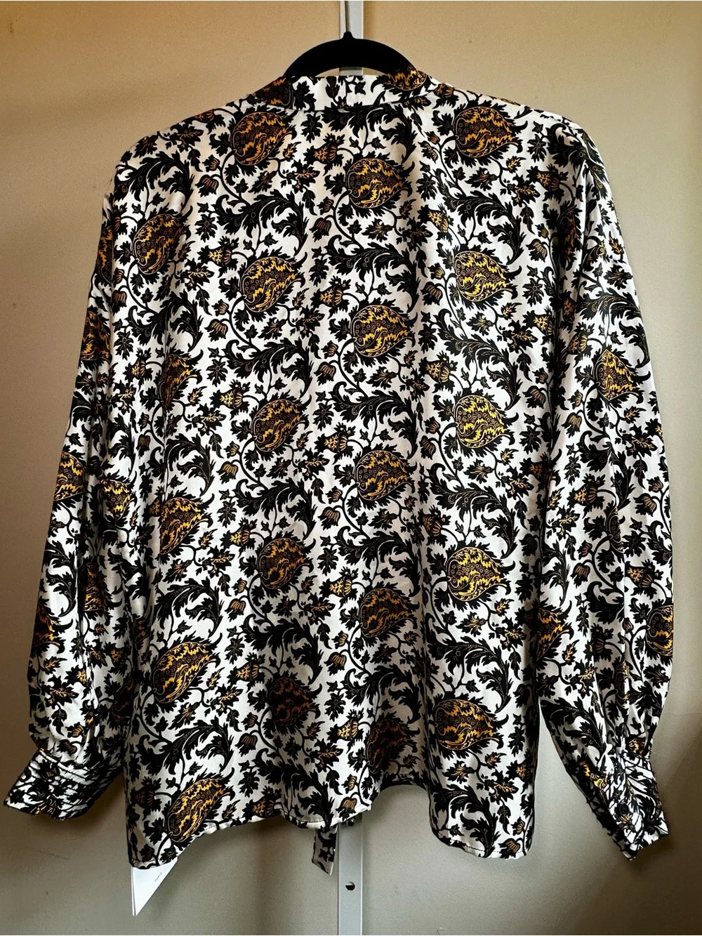 Sandro Dams Silk Twill Bow Shirt White Print NWT Size 4 (US 10)